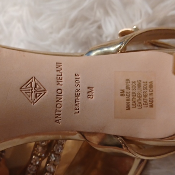 Antonio Melani Faithe Ankle Strap Rhinestone Jewel Detail Heeled Sandals Gold - Picture 14 of 16